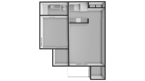 Floor plan for 1 bed, 1 bath, 702 sqft